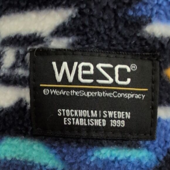 Wesc Sweden Moritz Aztec AOP Polar Fleece Jacket Unisex Nightshadow Blue - Picture 2 of 12